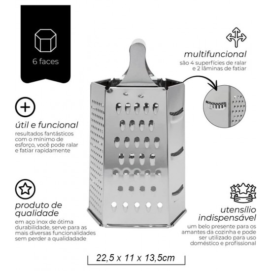 Ralador 22,5cm 6 Faces Em Aço Inox Mimo Style